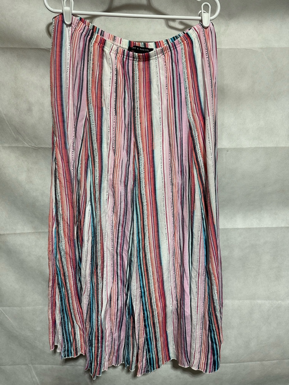 Zac & Rachel Maxi Skirt Womens XL Colorful Stripe Crinkle Lined Elastic Flowy